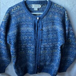 Nor easterly traditions made in Scotland 89% wool Blue Knit Cardigan Sweater